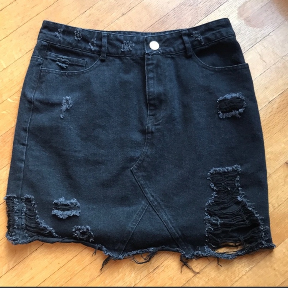 Nasty Gal Black Distressed Skirt